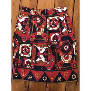 Vintage 80s Talbots Preppy Nautical Yachting Red Anchor Silk Pencil Skirt 8 27"